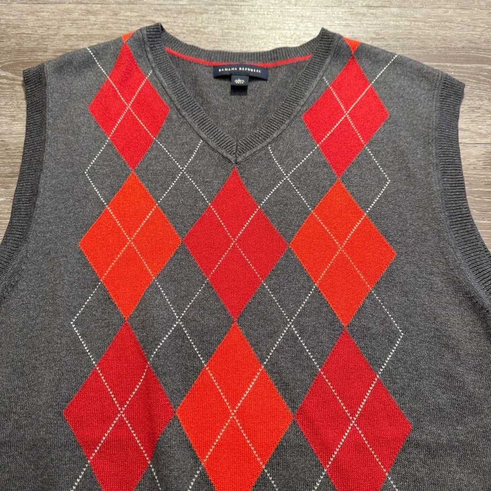 Banana Republic Sweater Vest Mens Large Gray Argyle Silk Cashmere Classiccore‎